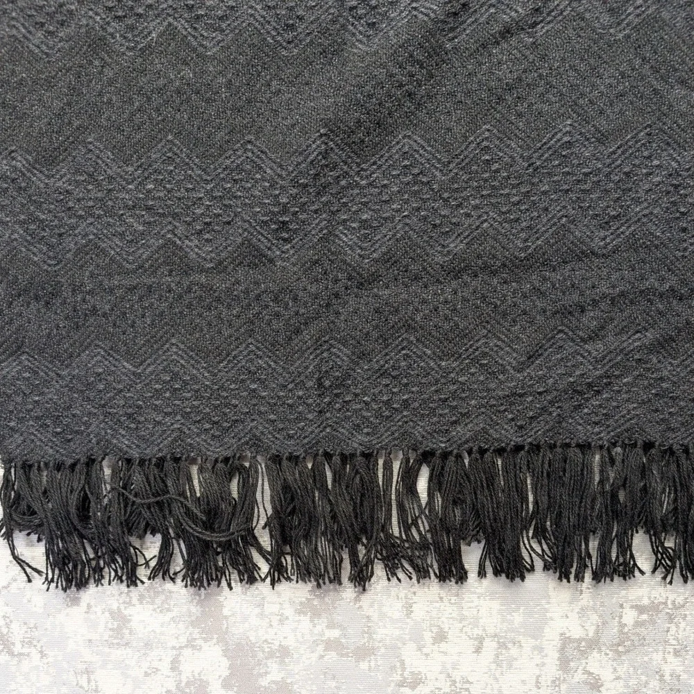 Figueroa Alpaca Charcoal Grey Chevron Textured Fringe‎ Shawl Wrap Made in Peru